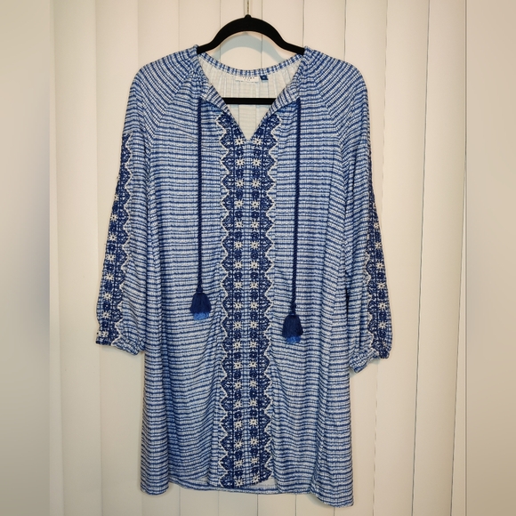 Cabana Life Dresses & Skirts - Cabana Life blue and white long sleeve tunic dress size xs